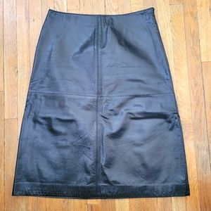 Leather A Line Midi Skirt, size 8, black